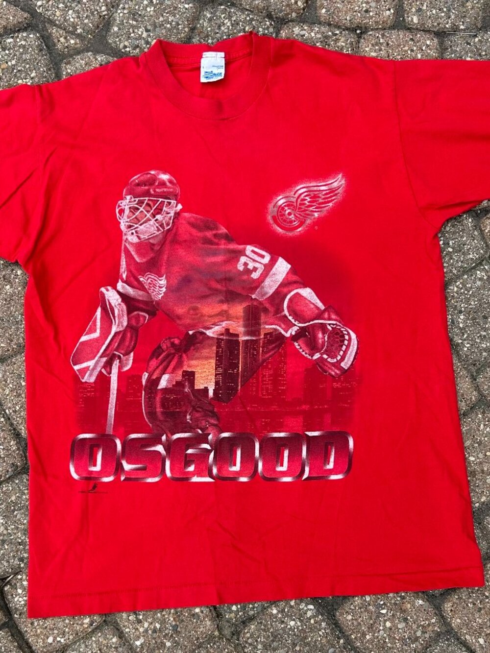Vintage 90s Detroit Red Wings Osgood T-Shirt Men Sz L Single Stitch Made In USA